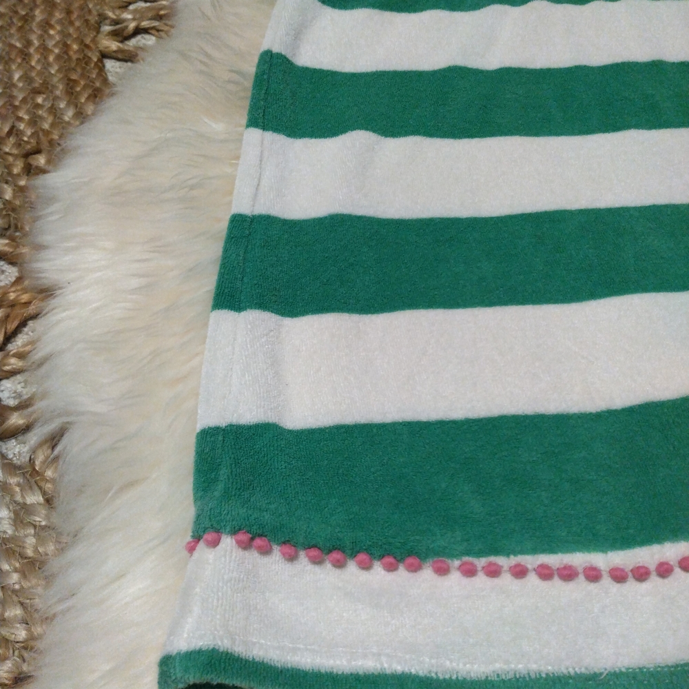 Mini Boden Green and White Striped Swim Coverup with Pink Trim - Picture 2 of 8